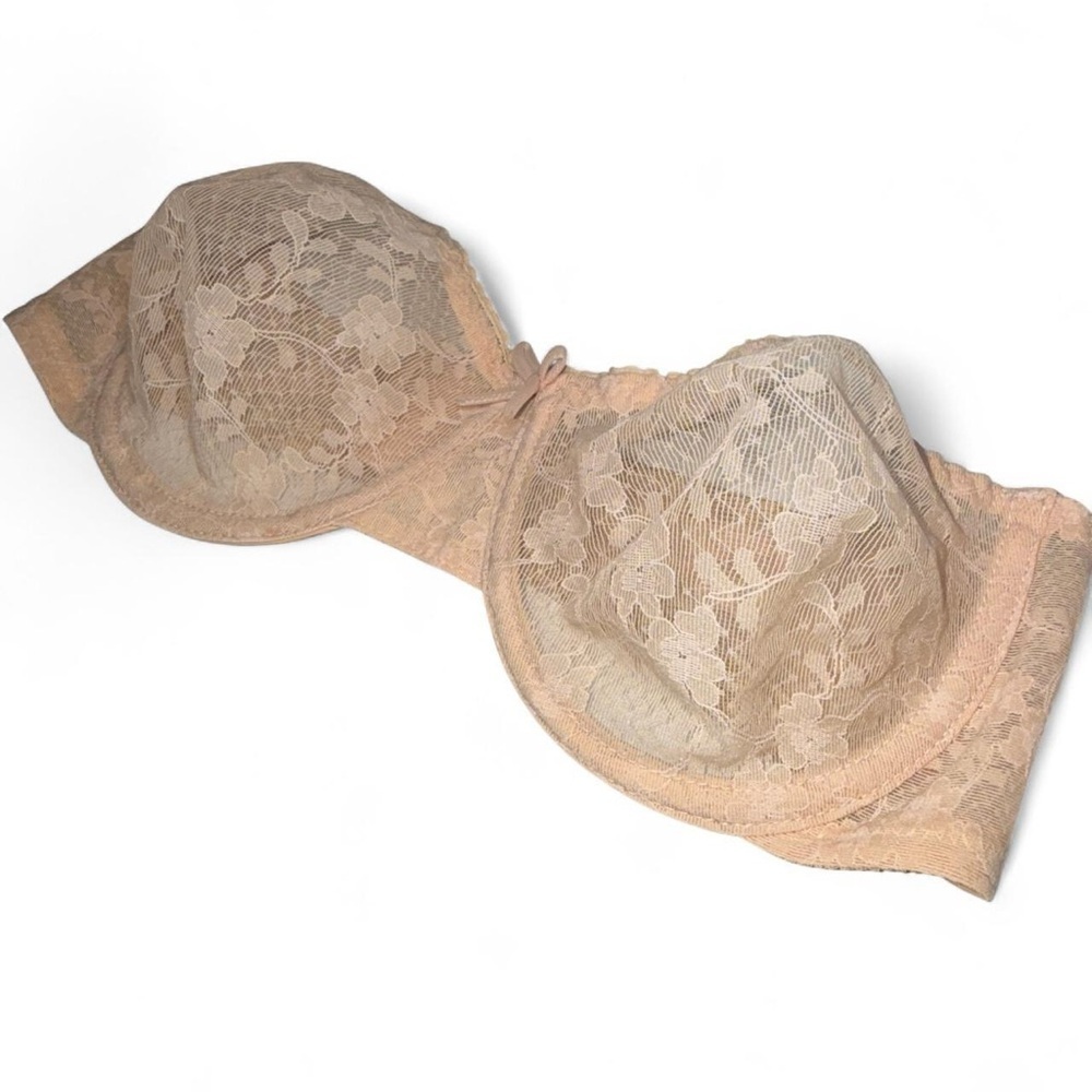 Vintage 36B Vassarette Lace Sheer Shaper Strapless Underwire Balconette Bra